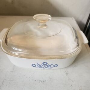 Vintage Corning Ware.. White Casserole Dish with Blue Floral Design